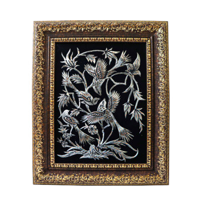 Handmade Framed Persian Engraved Copper Art Tamana – Traditional Wall Decor
