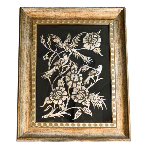 Handmade Framed Persian Engraved Copper Art Taranom – Traditional Wall Decor