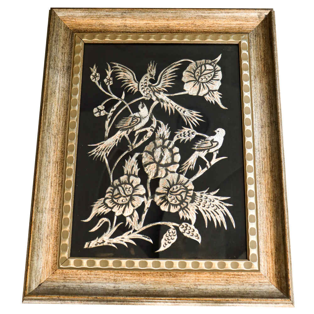 Handmade Framed Persian Engraved Copper Art Taranom – Traditional Wall Decor