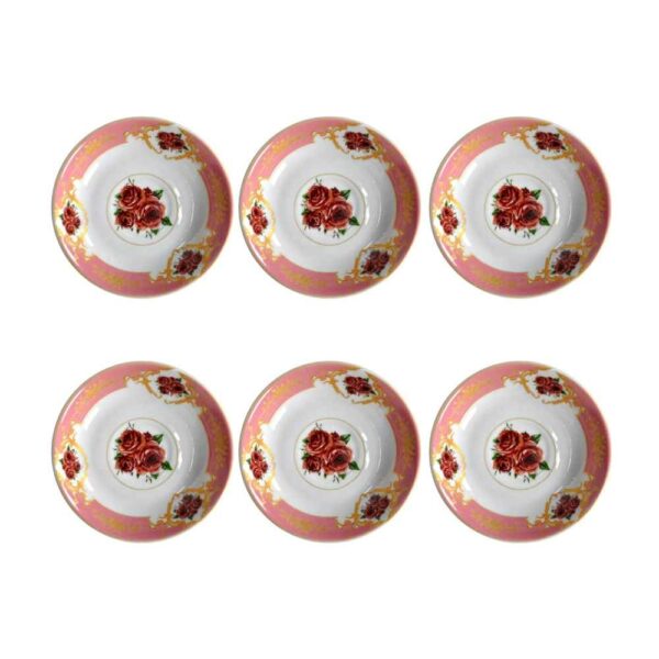 Persian Tea Saucer - Porcelain with Floral Gole Sorkh Design (Set of 6)