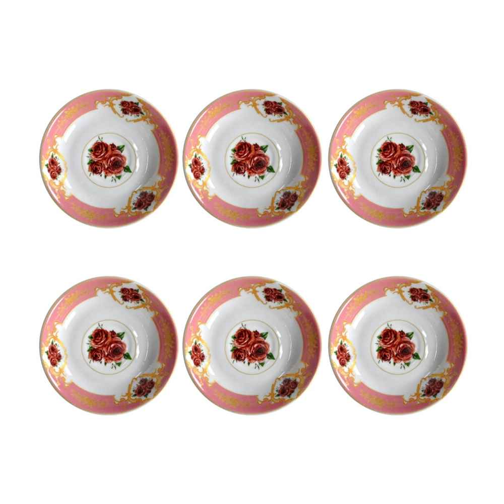 Persian Tea Saucer - Porcelain with Floral Gole Sorkh Design (Set of 6)