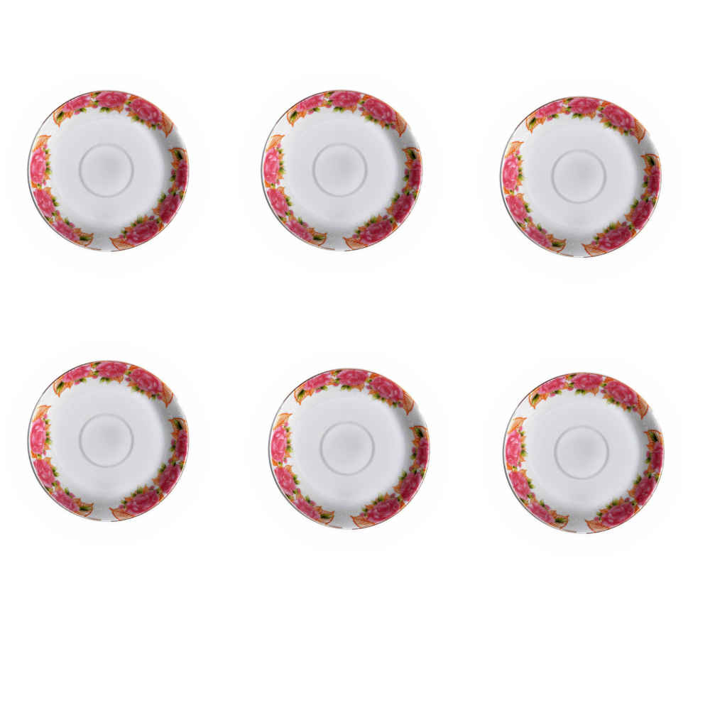 Persian Tea Saucer – Porcelain with Rose Design (Set of 6)