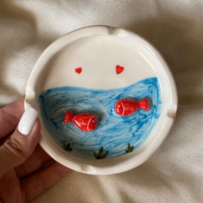 Handmade Ceramic Ashtray – Sea & Fish Minimalist Design