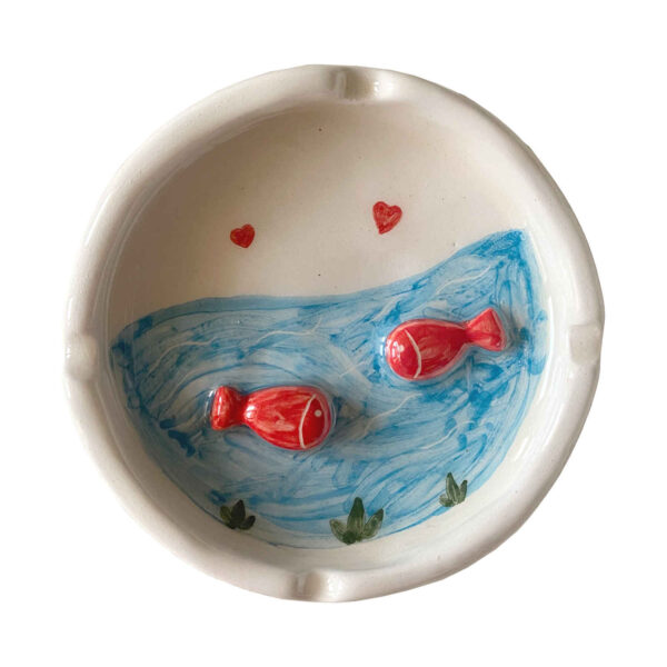 Handmade Ceramic Ashtray – Sea & Fish Minimalist Design