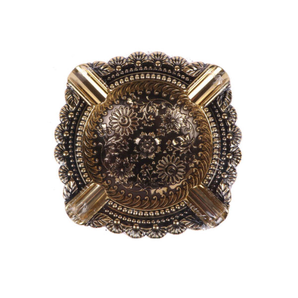 Engraved Metal Ashtray – Artistic Intricate Floral Design