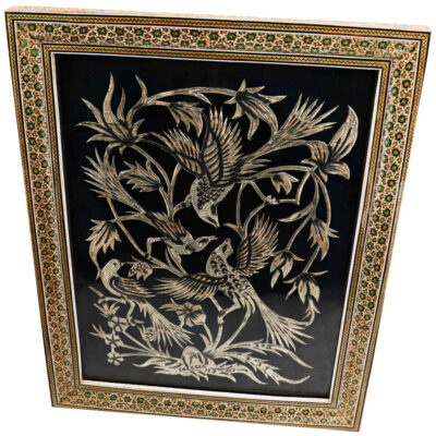 Handmade Framed Persian Engraved Copper Art Hanifeh – Traditional Wall Decor
