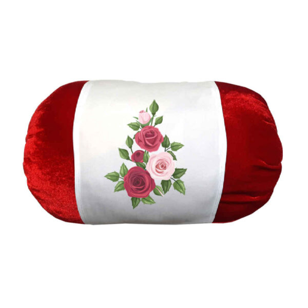 Persian Cylindrical Bolster Pillow in Velvet Fabric Flowers