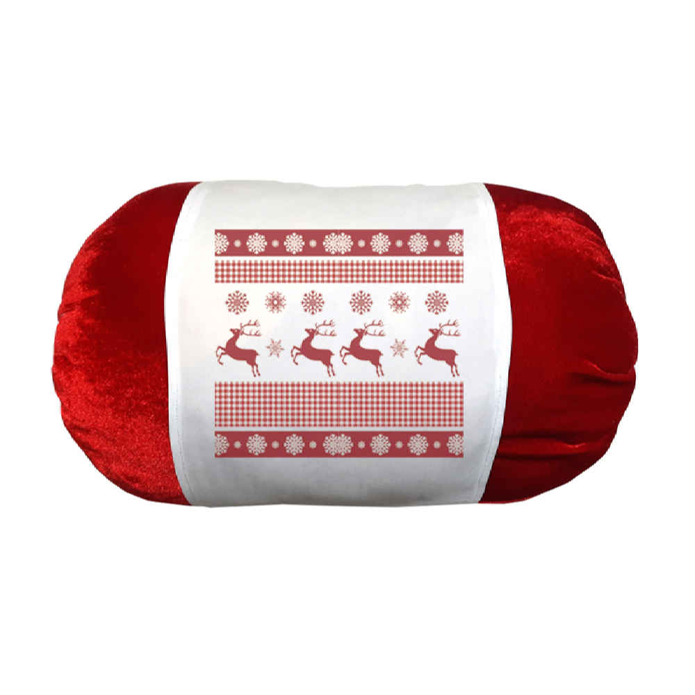 Persian Cylindrical Bolster Pillow in Velvet Fabric Deer