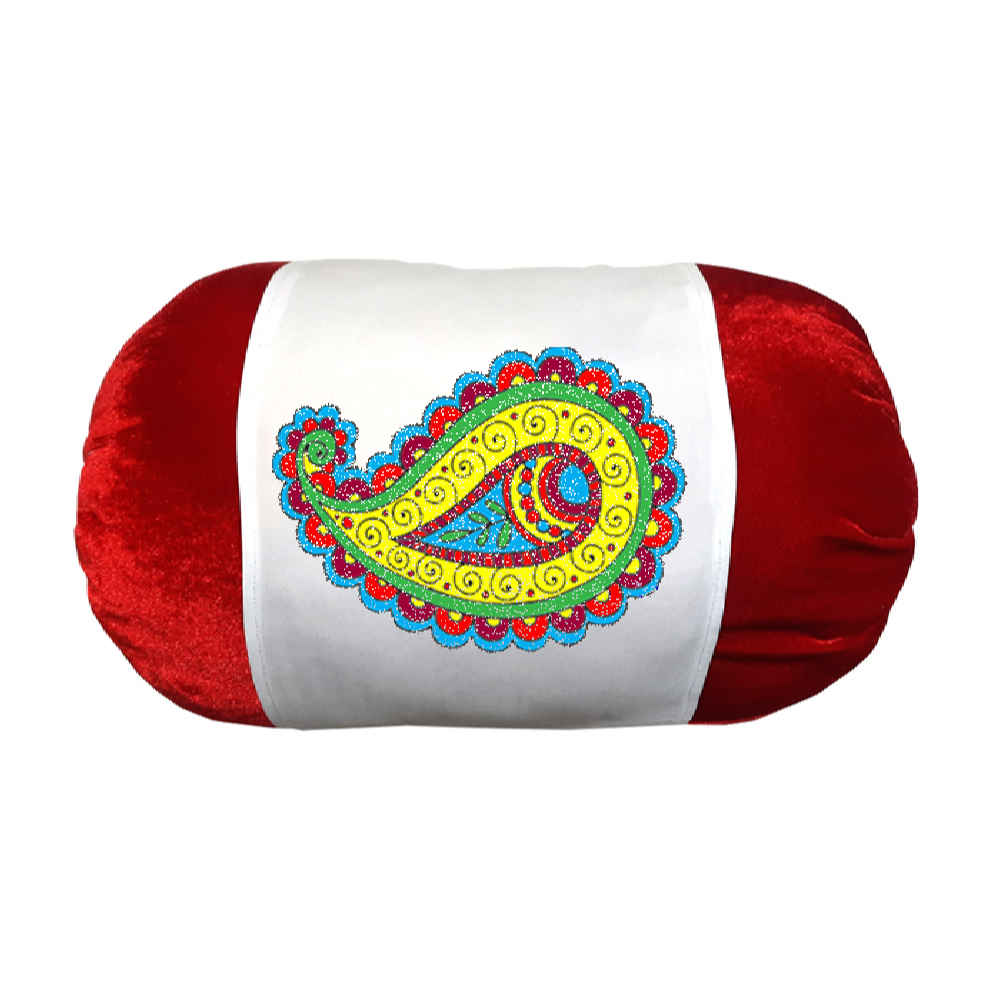 Persian Cylindrical Bolster Pillow in Velvet Fabric Mona