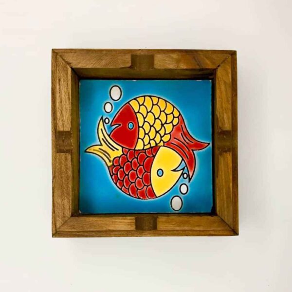 Persian Wooden Ashtray – Traditional Fish Tile Design