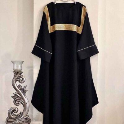 Stylish Abaya for Muslim Women with Black Cotton Fabric