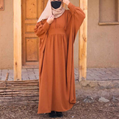 Traditional Butterfly Abaya for Women – Soft Orange Crepe Fabric