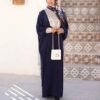 Stylish Abaya for Muslim Women with Floral Navy Blue Crepe Fabric