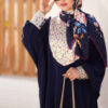Stylish Abaya for Muslim Women with Floral Navy Blue Crepe Fabric