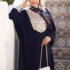 Stylish Abaya for Muslim Women with Floral Navy Blue Crepe Fabric