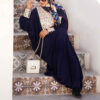 Stylish Abaya for Muslim Women with Floral Navy Blue Crepe Fabric