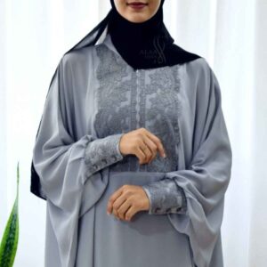 Stylish Butterfly Abaya for Muslim Women – Soft Gray Crepe Fabric