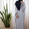 Stylish Butterfly Abaya for Muslim Women – Soft Gray Crepe Fabric