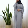 Stylish Butterfly Abaya for Muslim Women – Soft Gray Crepe Fabric
