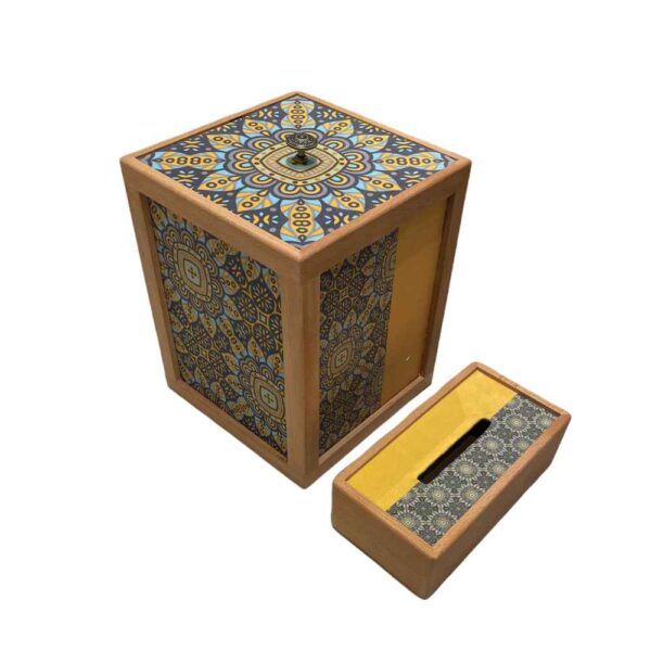 Persian Wooden Waste Basket & Tissue Box Set - Khial