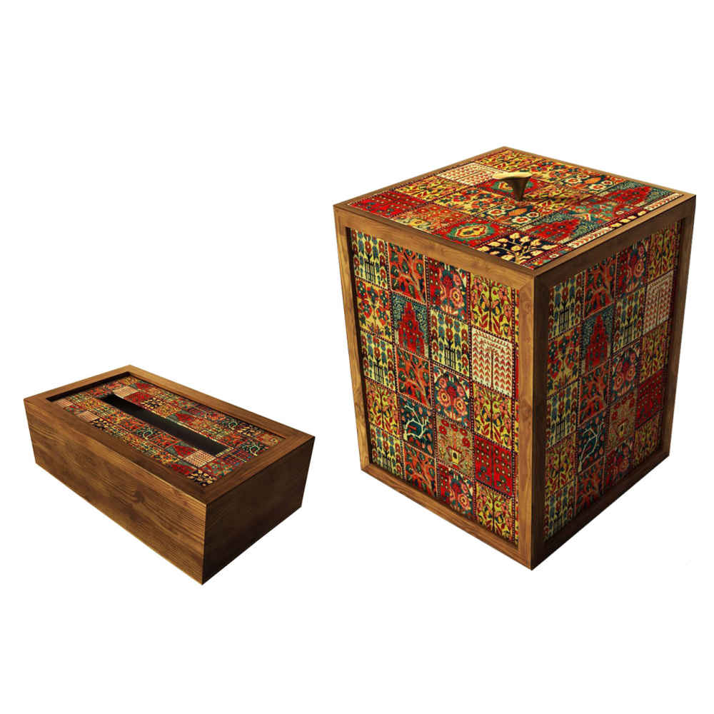 Persian Wooden Waste Basket & Tissue Box Set - Nahal