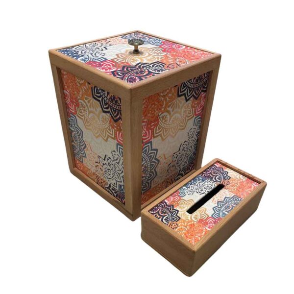 Persian Wooden Waste Basket & Tissue Box Set - Negar