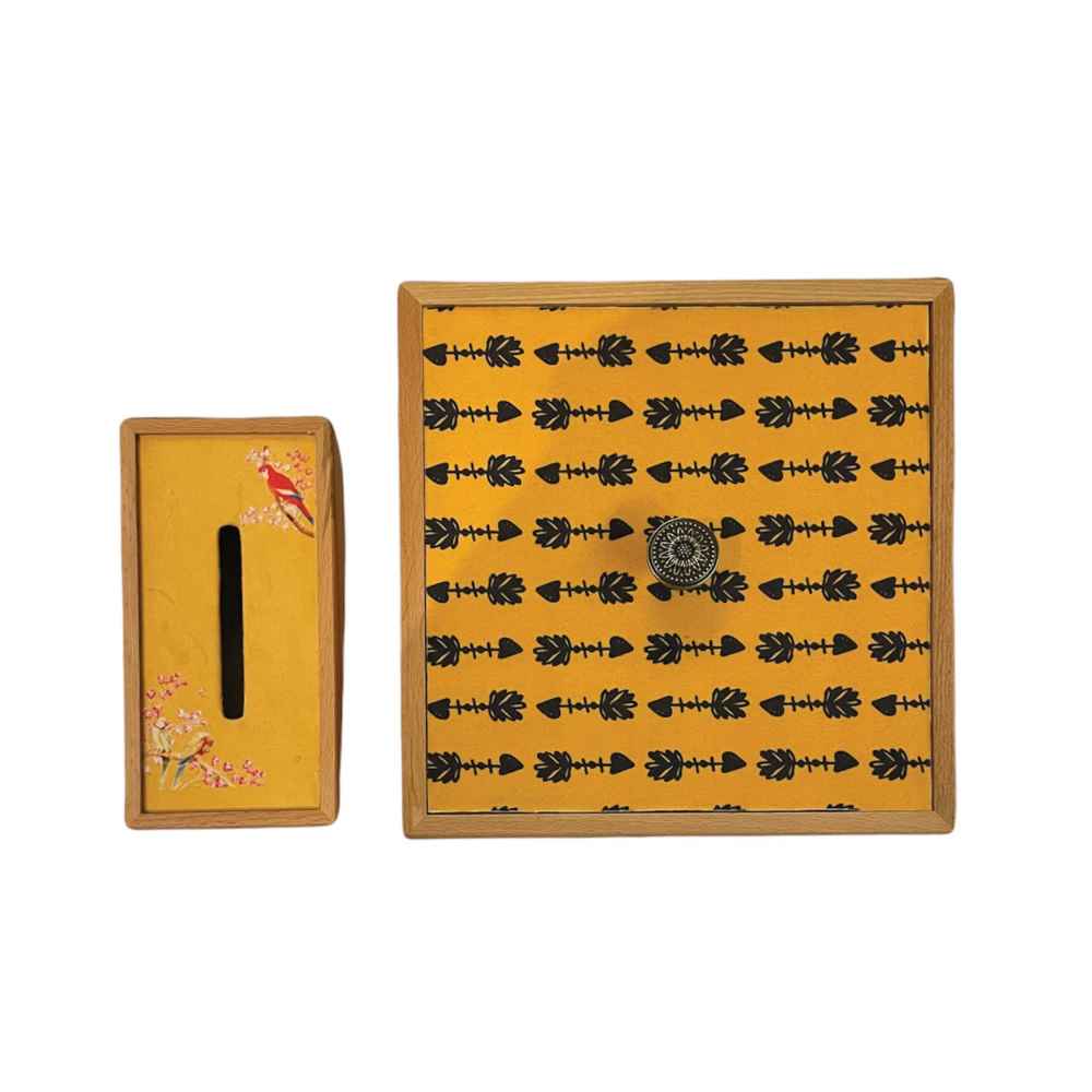 Persian Wooden Waste Basket & Tissue Box Set – Parrot