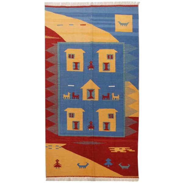 Persian Wool Kilim Rug Handwoven Model Qajari Blue