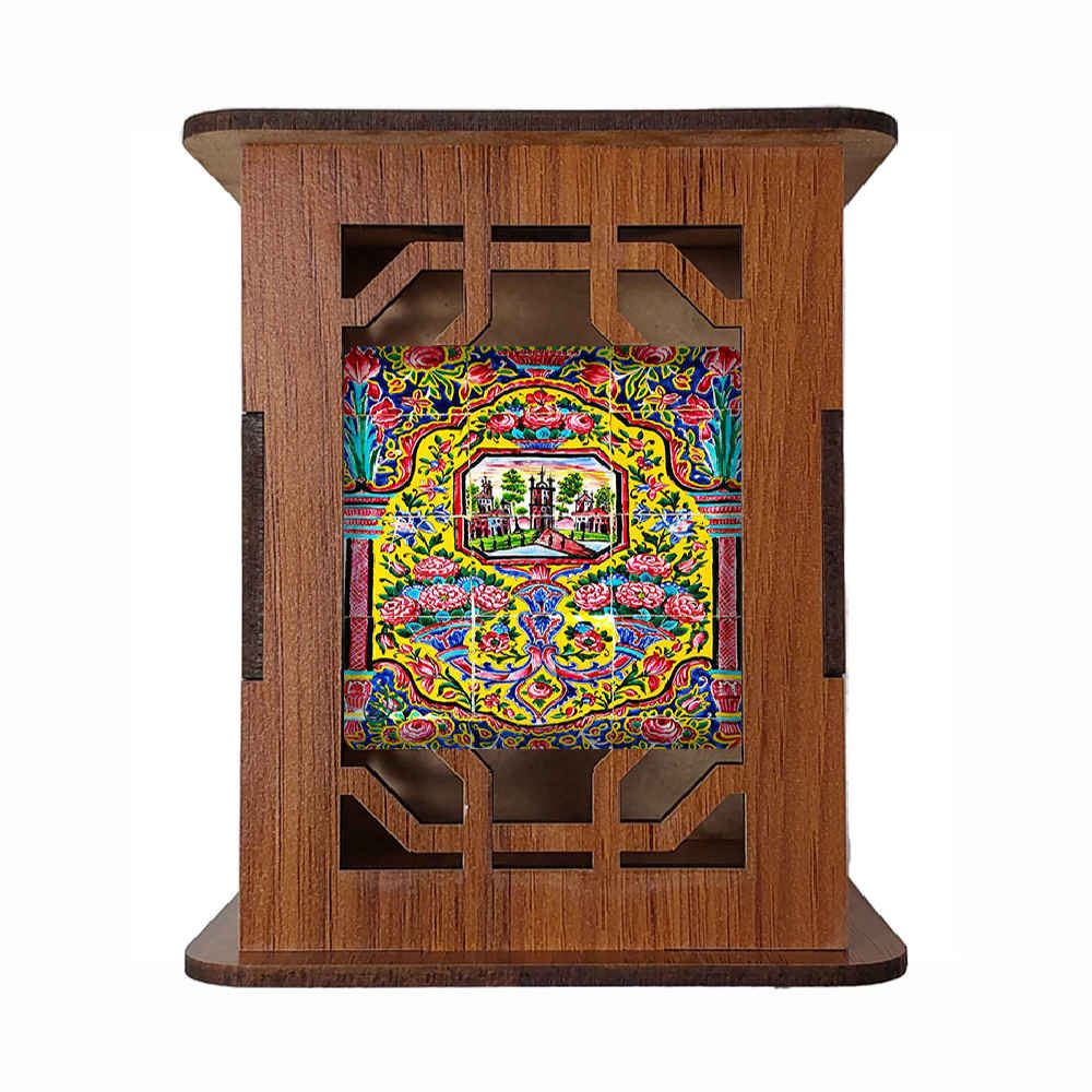 Wooden Pen Holder for Desk With Persian Inspired Pattern Garden