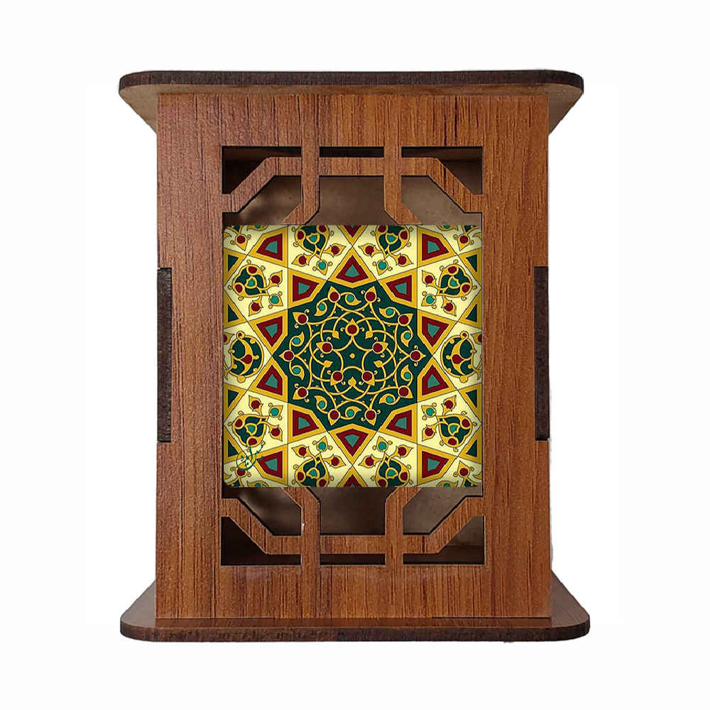 Wooden Pen Holder for Desk With Persian Inspired Pattern Sun