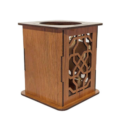 Mobin Patterned Wooden Desk Pen Holder Featuring Persian Art