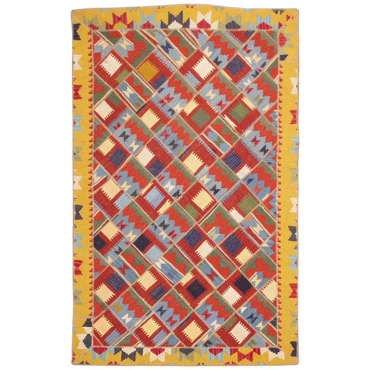 Persian Wool Kilim Rug Handwoven in Fars Traditional Ata