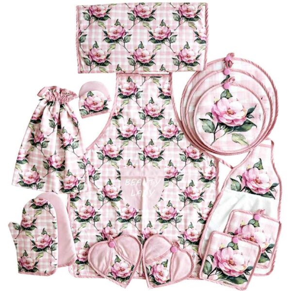 15 Pieces Floral Kitchen Apron Set Model Maral