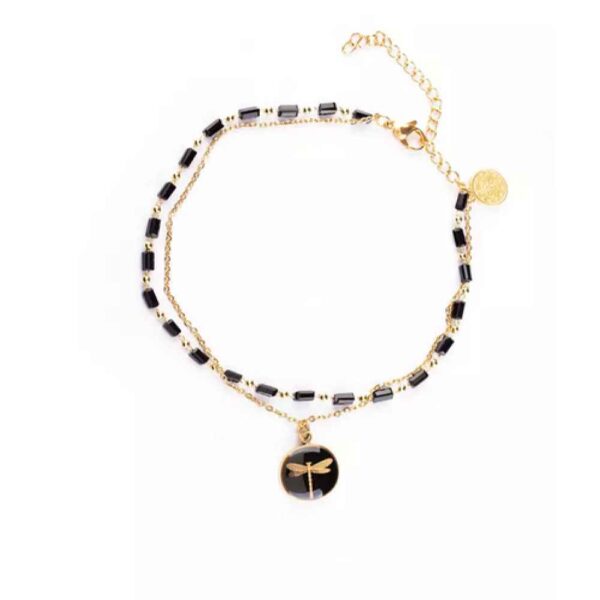 Black Chain Ankle Bracelet Model Dragonfly