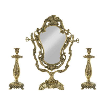 Persian Brass Mirror Frame & Candlesticks Set – Star Design
