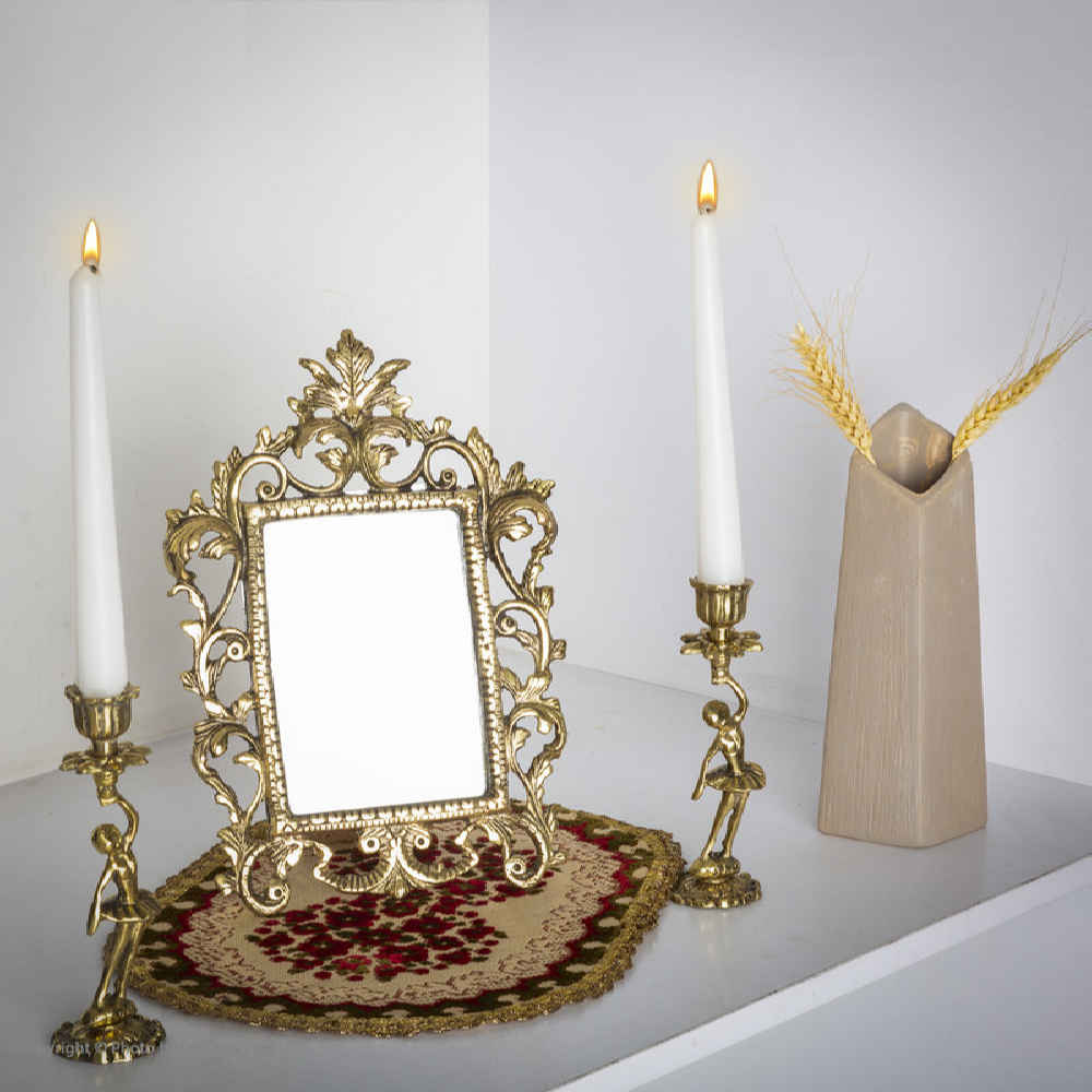 Persian Brass Mirror Frame & Candlesticks Set – Nafis Design