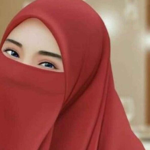 Brick Red Islamic Crepe Square Scarf & Niqab Set for Women
