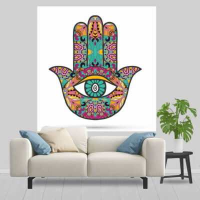 Colorful Hand of Fatima Tapestry Wall Hanging