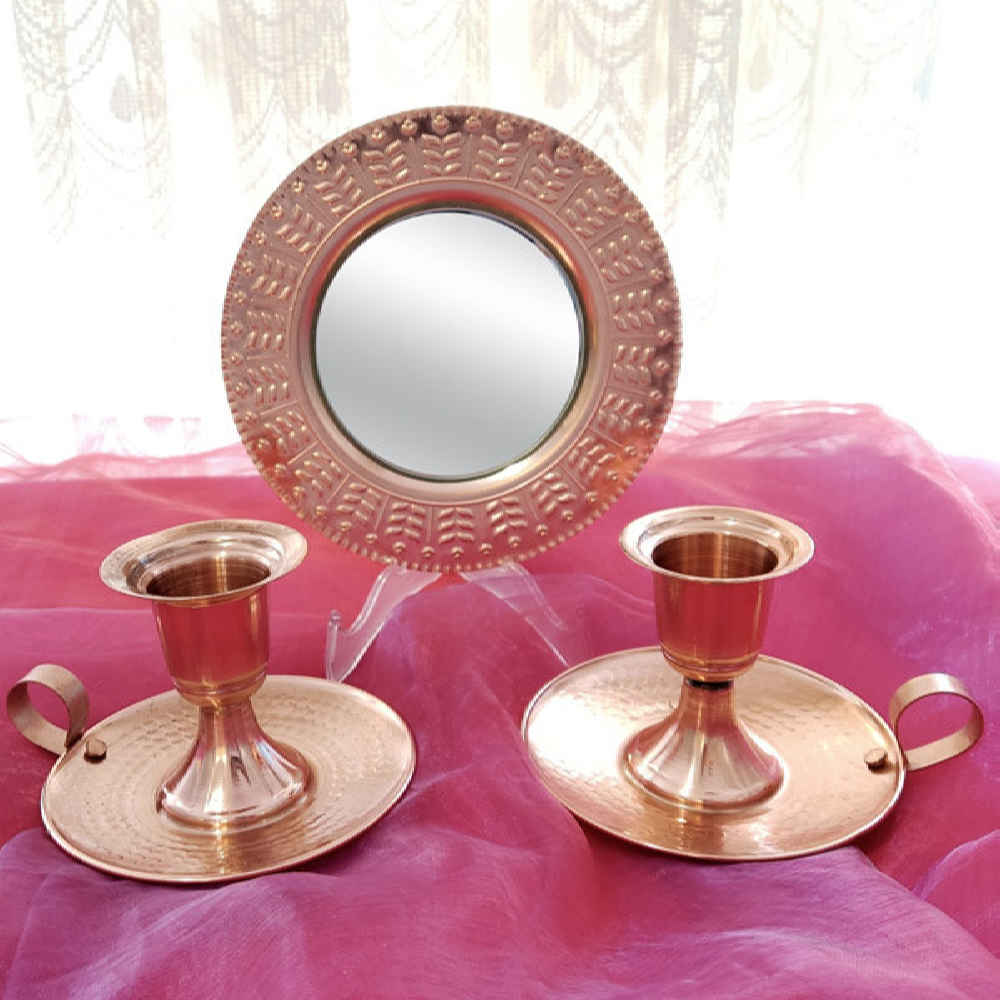 Persian Copper Mirror Frame & Candlesticks Set – Miracle Design