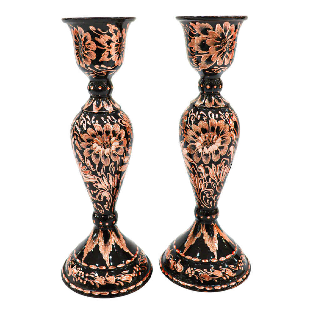 Engraved Persian Copper Mirror Frame & Candlesticks Set – Elham Design