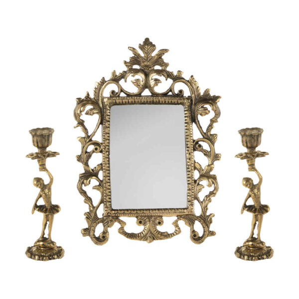 Persian Brass Mirror Frame & Candlesticks Set – Nafis Design
