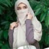 Cream Islamic Crepe Square Scarf & Half Niqab Set for Women