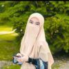 Cream Islamic Crepe Square Scarf & Half Niqab Set for Women