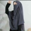 Dark Gray Islamic Crepe Scarf & Half Niqab Set for Women