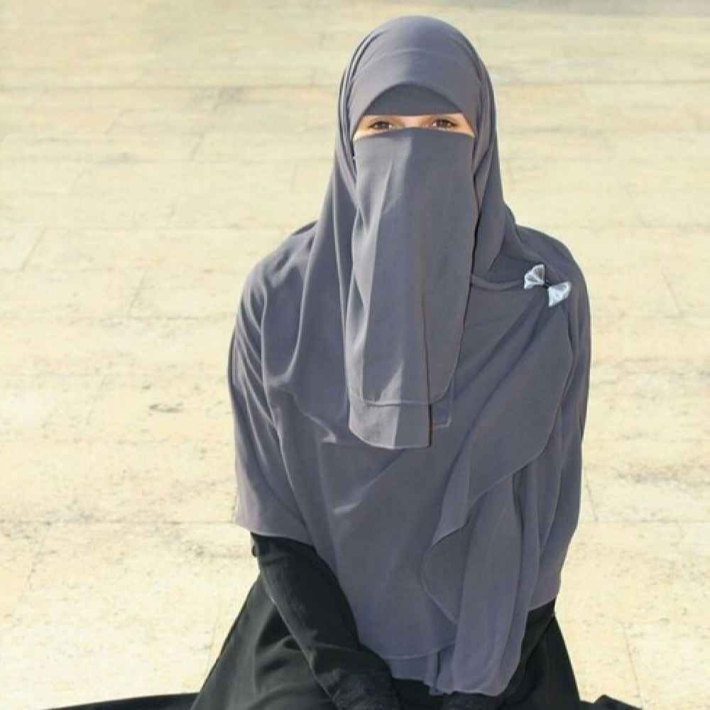 Dark Gray Islamic Crepe Scarf & Half Niqab Set for Women
