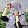 Gray Islamic Crepe Square Scarf & Niqab Set for Women