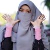 Gray Islamic Crepe Square Scarf & Niqab Set for Women