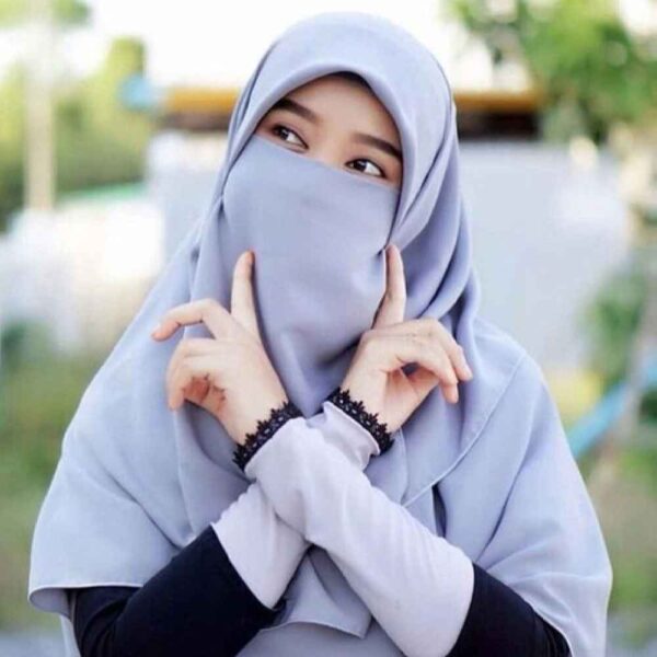 Gray Islamic Crepe Square Scarf & Niqab Set for Women