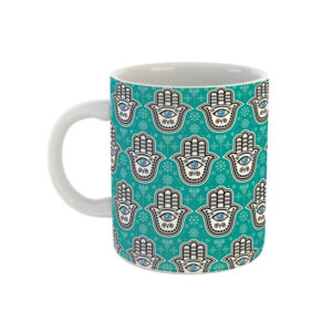 Islamic Ceramic Coffee Mug – Hamsa Hand of Fatima Pattern
