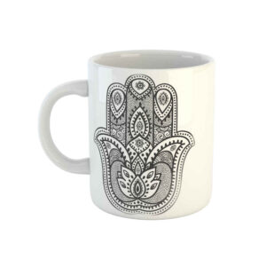 Islamic Ceramic Coffee Mug – Hamsa Khamsah Pattern